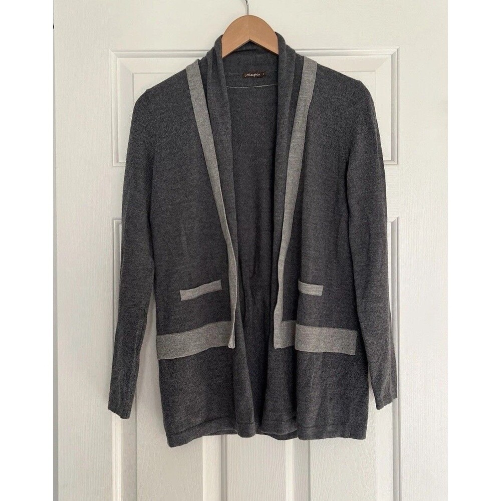 J McLaughlin Open Cardigan Sweater Gray Size Small Merino Wool